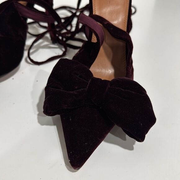 ASOS DESIGN Peony tie leg bow high heeled shoes in burgundy EUC - Picture 4 of 7